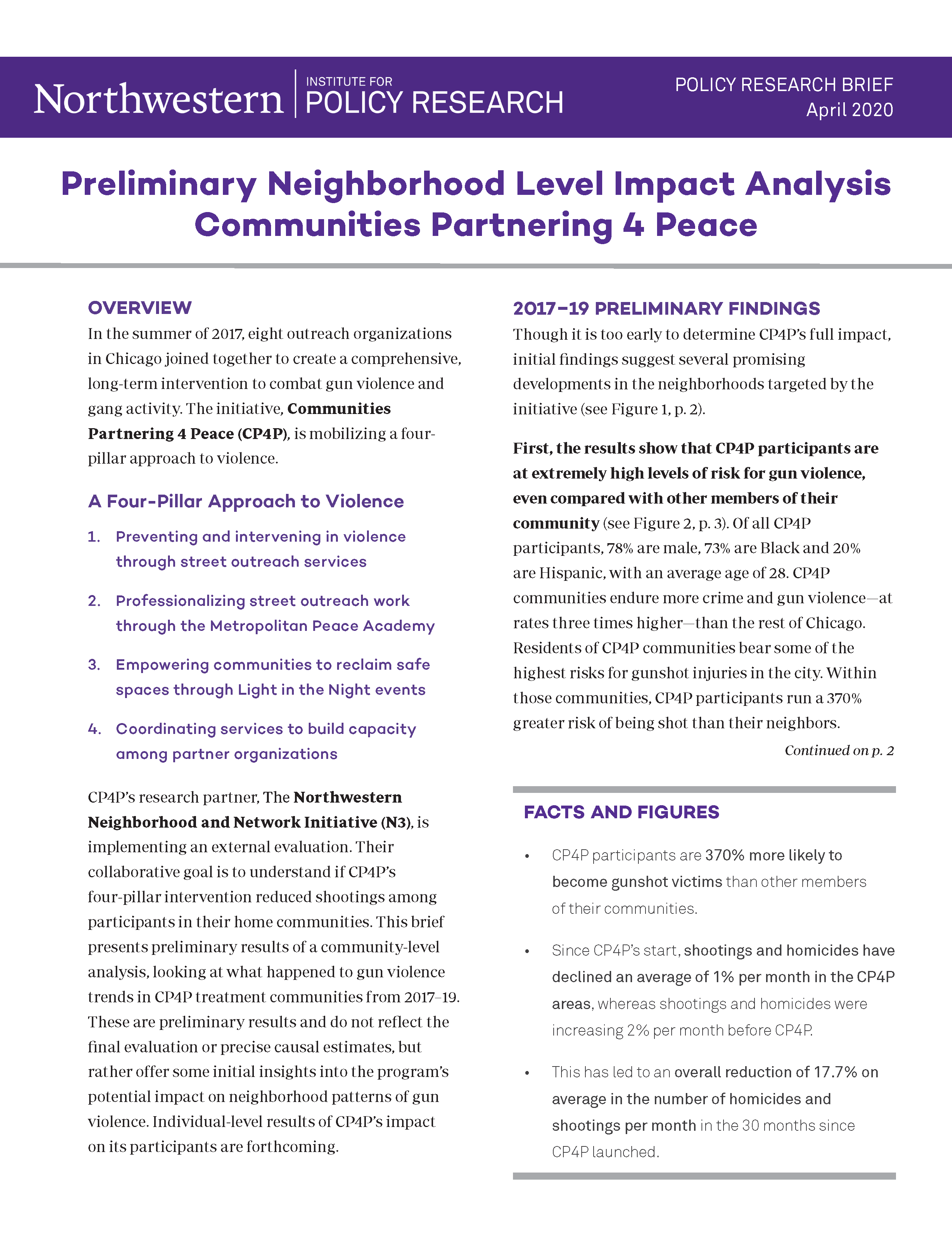Preliminary Neighborhood Level Impact Analysis Communities Partnering 4 Peace