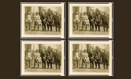 multiple images of President Coolidge and four Native American men
