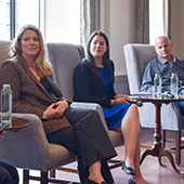 Beth Tipton, Katie Insel, and Dean Karlan speak at an IPR panel.